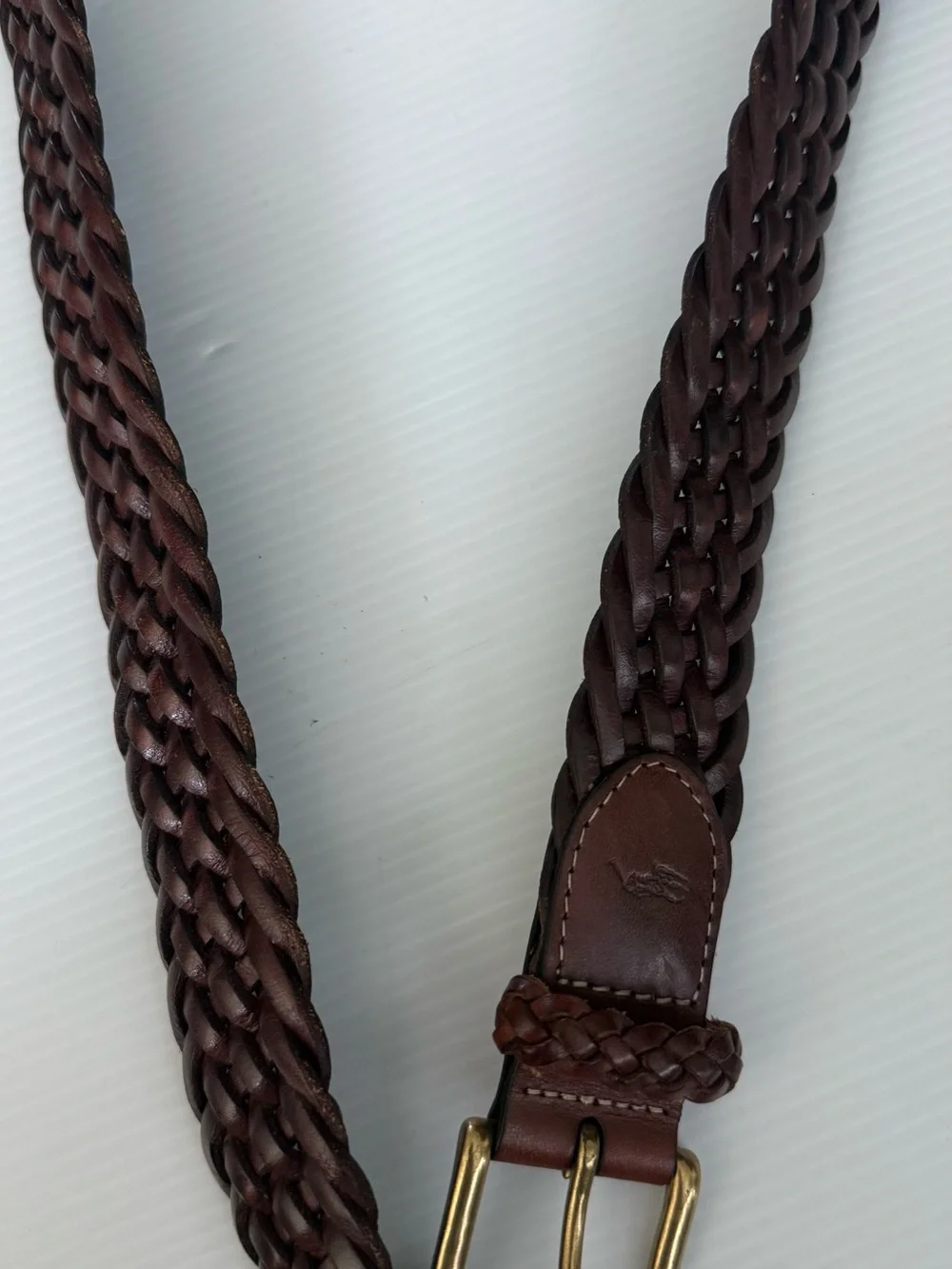 Polo Ralph Lauren Braided Leather Belt Mens Size 38/95 Brass Buckle RL 67